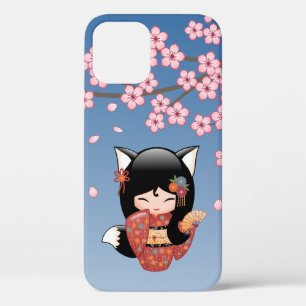Kitsune Kokeshi Doll - Black Fox Geisha Girl iPhone 12 Pro Case