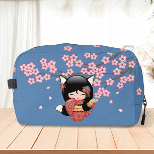 Kitsune Kokeshi Doll - Black Fox Geisha Girl Dopp Kit