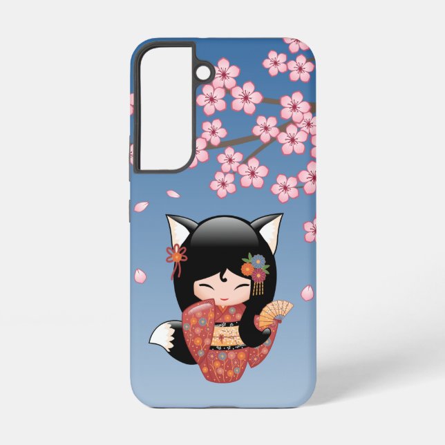 Kitsune Kokeshi Doll - Black Fox Geisha Girl Samsung Galaxy S22 Case (Back)