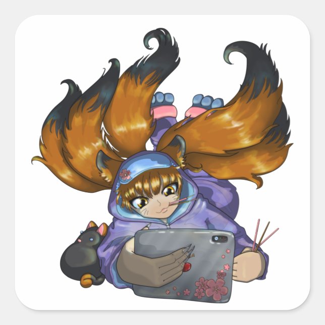 Kitsune Life Square Sticker (Front)