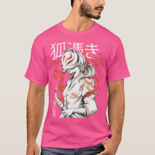 Kitsune Mask Kawaii Japanese Anime Girl With Fox M T-Shirt