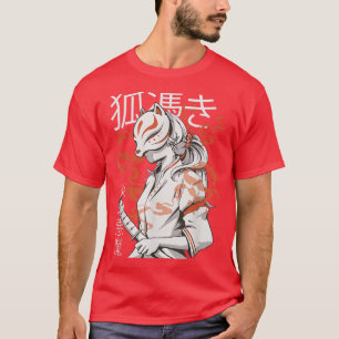 Kitsune Mask Kawaii Japanese anime girl with Fox M T-Shirt