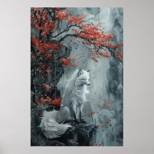  Kitsune Spirit – Japanese Fox in Blossom Forest Poster