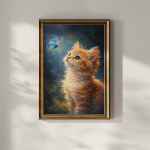 Kitten and Blue Butterfly Poster