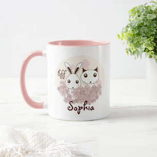 Kitten and Bunny Animal Best Friends Kids Name Mug