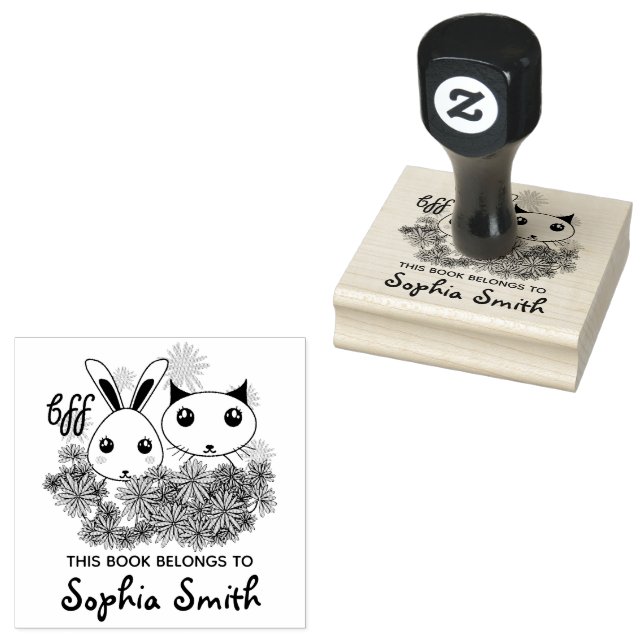 Kitten and Bunny Girls Kids This Book Belongs To Rubber Stamp (Stamped)