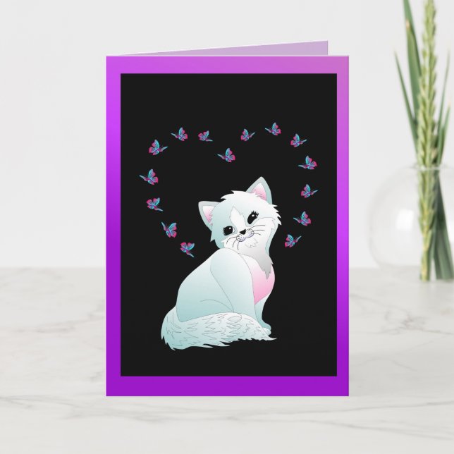kitten and butterflies greeting card (Front)