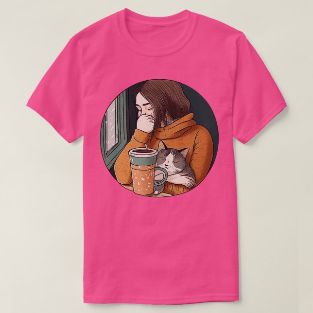 Kitten and Coffee Time T-Shirt (Design Front)