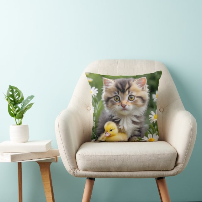 Kitten and Duckling In Daisies Cushion (Chair)