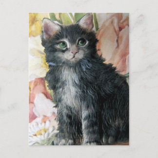 Kitten and Flowers Postcard