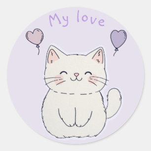 Kitten and hearts, personalized classic round sticker