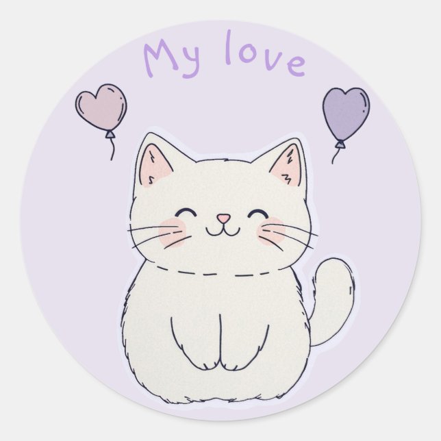  Kitten and hearts, personalized Classic Round Sticker (Front)