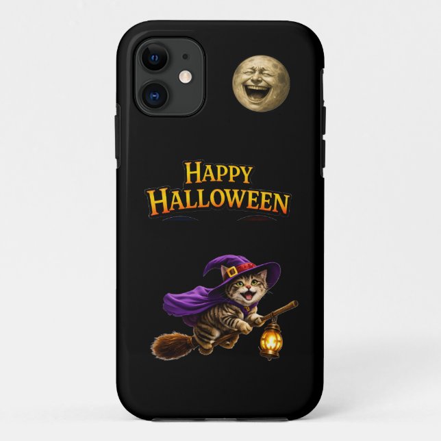Kitten and laughing moon whimsical happy Halloween Case-Mate iPhone Case (Back)