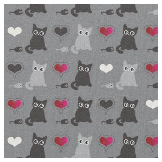 kitten and mice pattern fabric (Close Up)