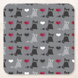 kitten and mice pattern square paper coaster