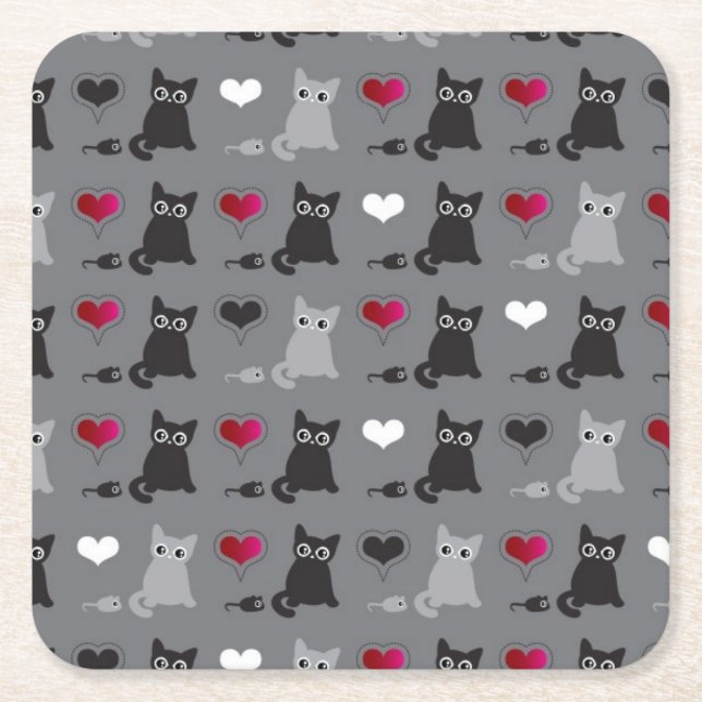 kitten and mice pattern square paper coaster (Front)