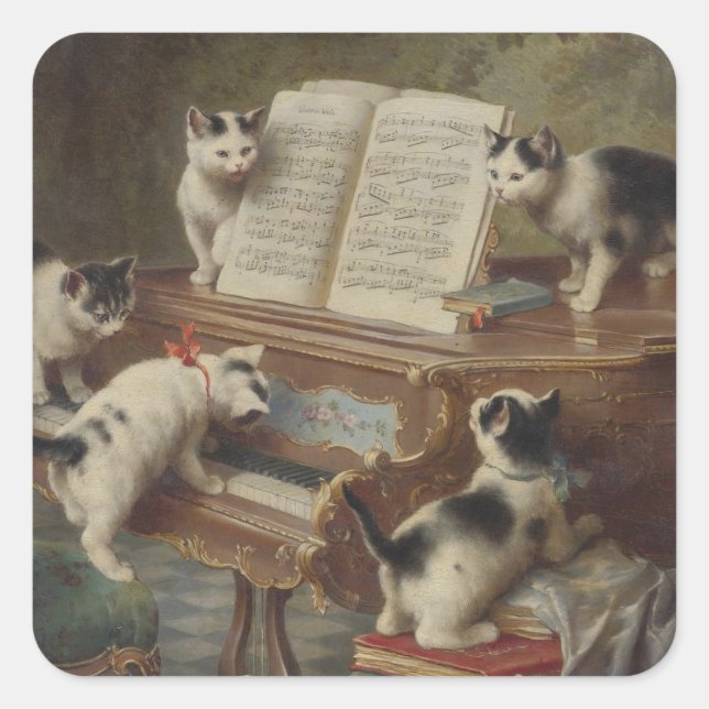 Kitten and Piano Square Sticker (Front)