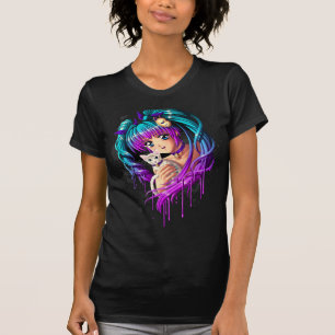 Kitten and Pigtail Manga Girl T-Shirt