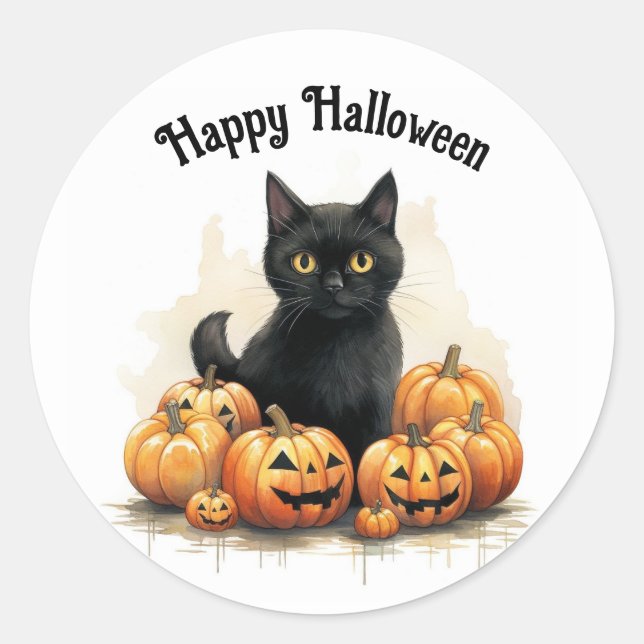 Kitten And Pumpkins Round Sticker (Front)