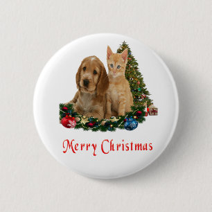 kitten and puppy Christmas button