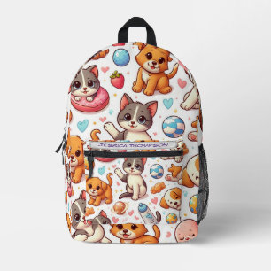 Kitten and puppy pattern personalised kids printed backpack