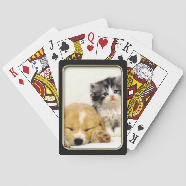 Kitten and Puppy Photo Art Playing Cards (Back)