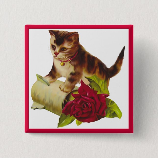 Kitten and Rose 15 Cm Square Badge (Front)