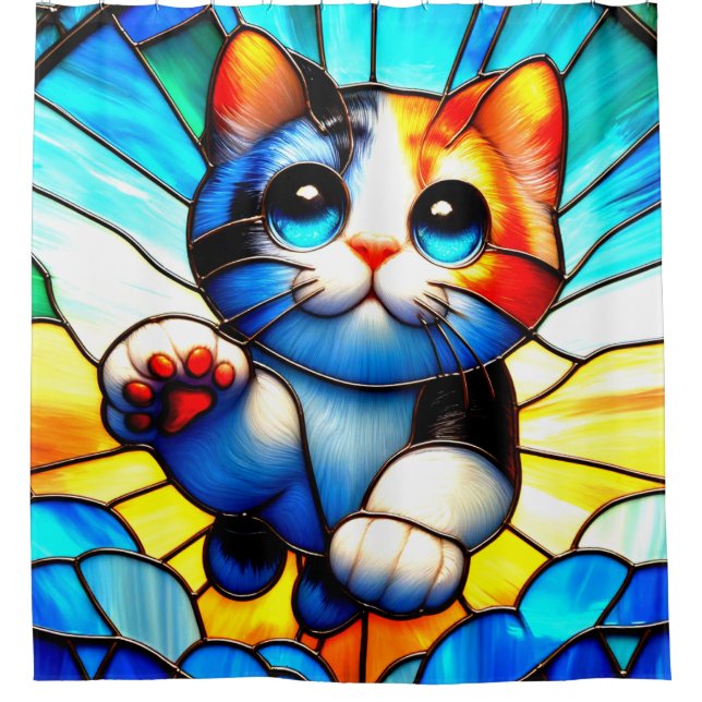Kitten Artwork Shower Curtain (Front)