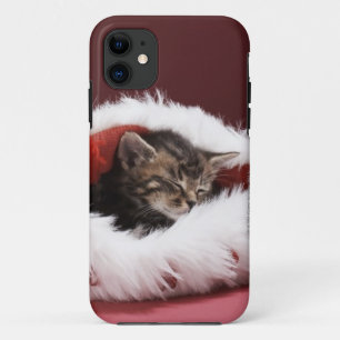 Kitten asleep in Christmas hat Case-Mate iPhone Case