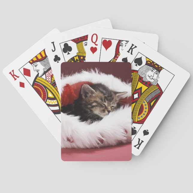 Kitten asleep in Christmas hat Playing Cards (Back)