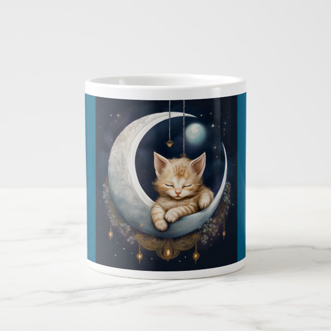 Kitten Asleep On Crescent Moon Object Large Coffee Mug (Front)