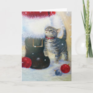 Kitten at Santa's Boot Holiday Card