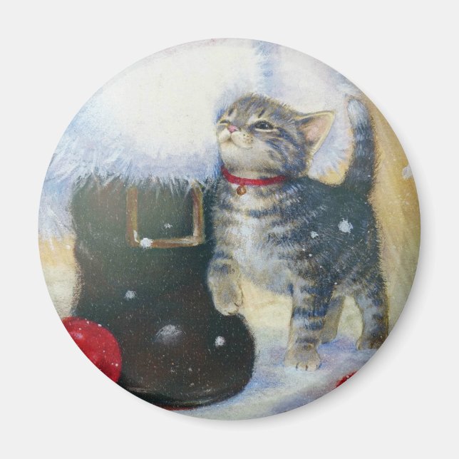 Kitten at Santa's Boot Magnet (Front)