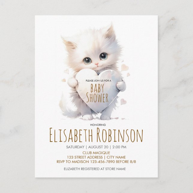 Kitten Baby Shower Personalised Invitation Postcard (Front)
