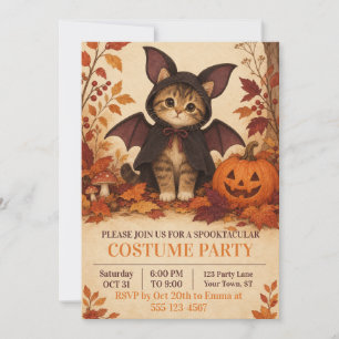 Kitten Bat Costume Halloween Party Invitation