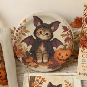 Kitten Bat Costume Halloween Party Plates