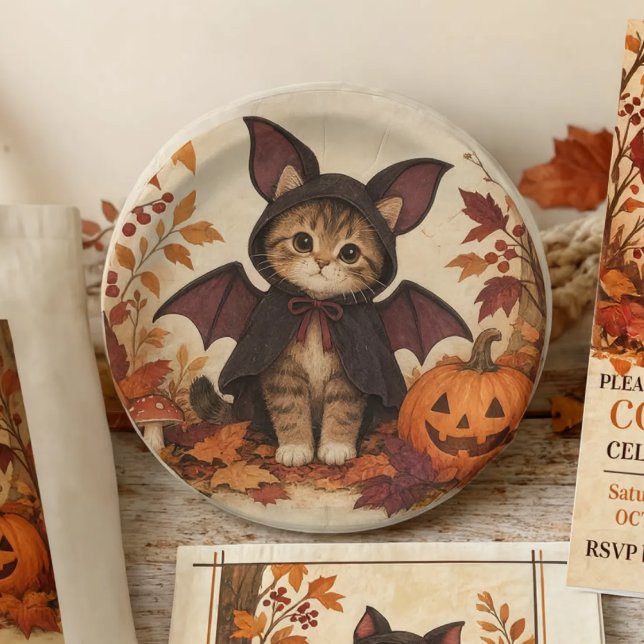 Kitten Bat Costume Halloween Party Plates (Kitten Bat Costume Halloween Party Plates)
