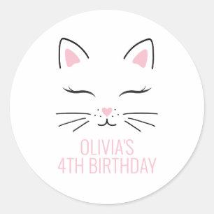 Kitten birthday party stickers kitty face