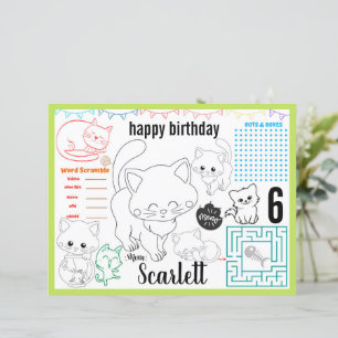 Kitten birthday placemats, Cats activity sheet