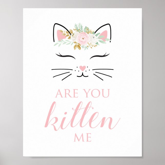 Kitten Birthday Sign Floral kitty face (Front)
