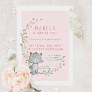 Kitten Blush Floral Birthday Party Invitation