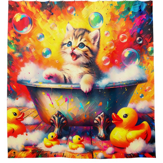 Kitten Bubble Bath Shower Curtain (Front)