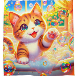 "Kitten Bubble Bliss" Shower Curtain