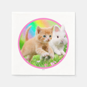 Kitten & Bunny with Rainbow Napkin