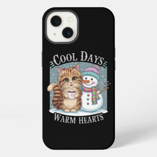 Kitten Cat and Snowman Friends Share Coffee Winter iPhone 13 Case