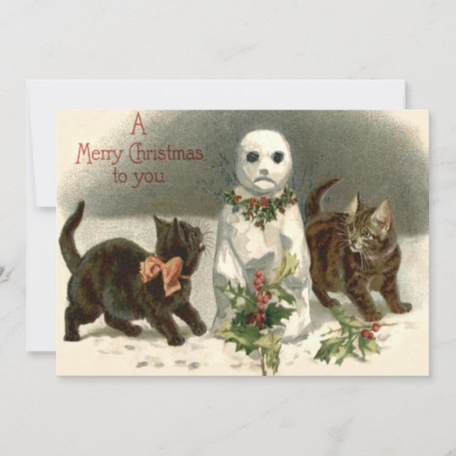 Kitten Cat Curious Snowman Holly Wreath (Front)