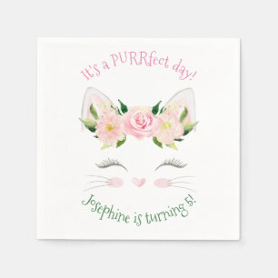 Kitten Cat Flowers Birthday Napkin