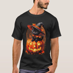 Kitten Cat Halloween Witch Costume Jack O Lantern T-Shirt
