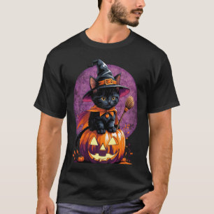 Kitten Cat Halloween Witch Costume Jack O Lantern T-Shirt