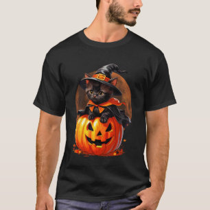 Kitten Cat Halloween Witch Costume Jack O Lantern T-Shirt